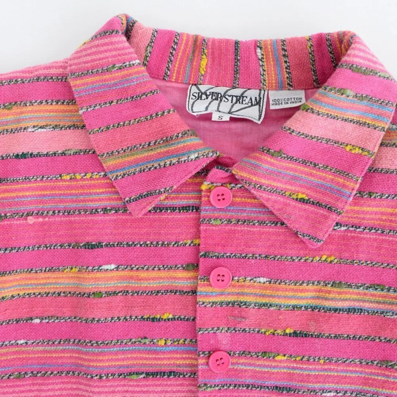 Vintage 90's Silver Stream 100% Cotton Pink Striped Button  Up Textured Jacket S - Picture 12 of 12